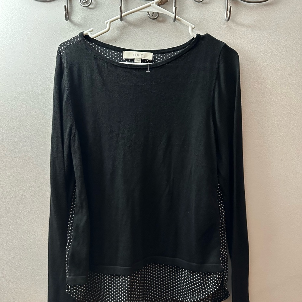 Loft Black and White Polka Dot Long Sleeve Blouse Size S